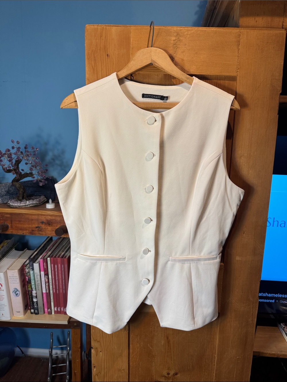 Dictionary Cream Sleeveless Button-Front Vest
